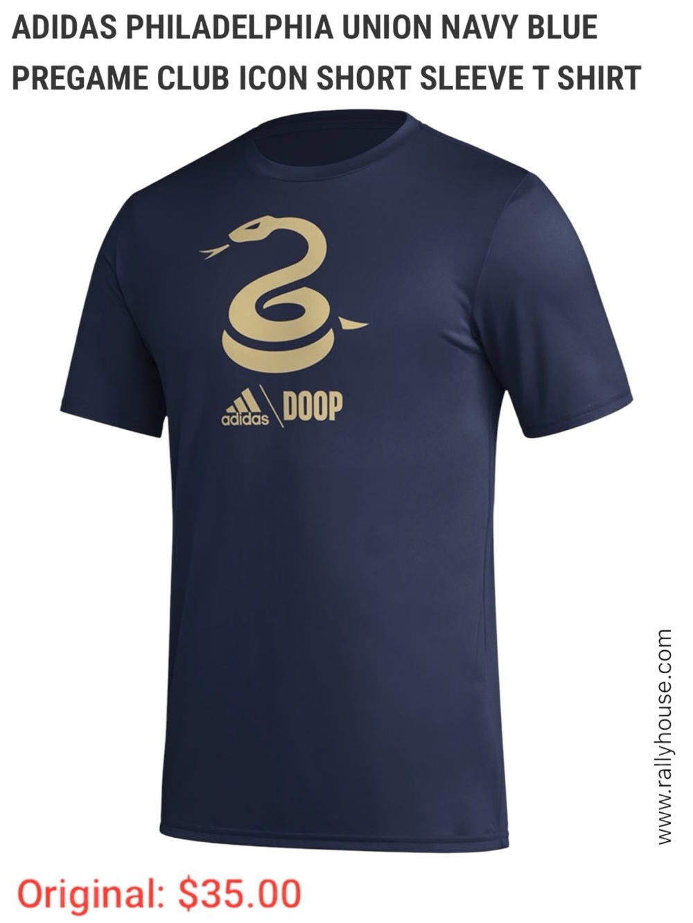 Adidas Philadelphia Union Club Icon Pregame T-Shirt,Navy, SS, XL - EUC